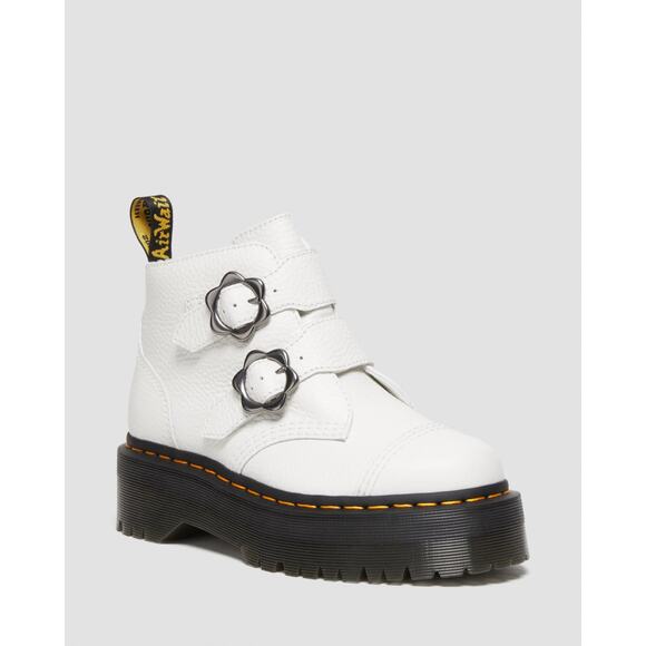 Dr. Marten's Devon Flower Buckle White Leather Platform Boots Women's Size 8 EUC - Picture 12 of 12